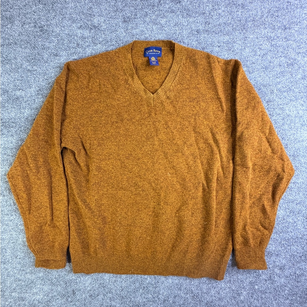 Club Room By Charter Club Men’s Orange V-Neck Sweater 100% Lambs Wool Medium
